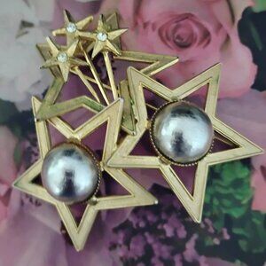 ❤️Vintage DE NICOLA Art Deco Retro STAR RHINESTONE Brooch Pin